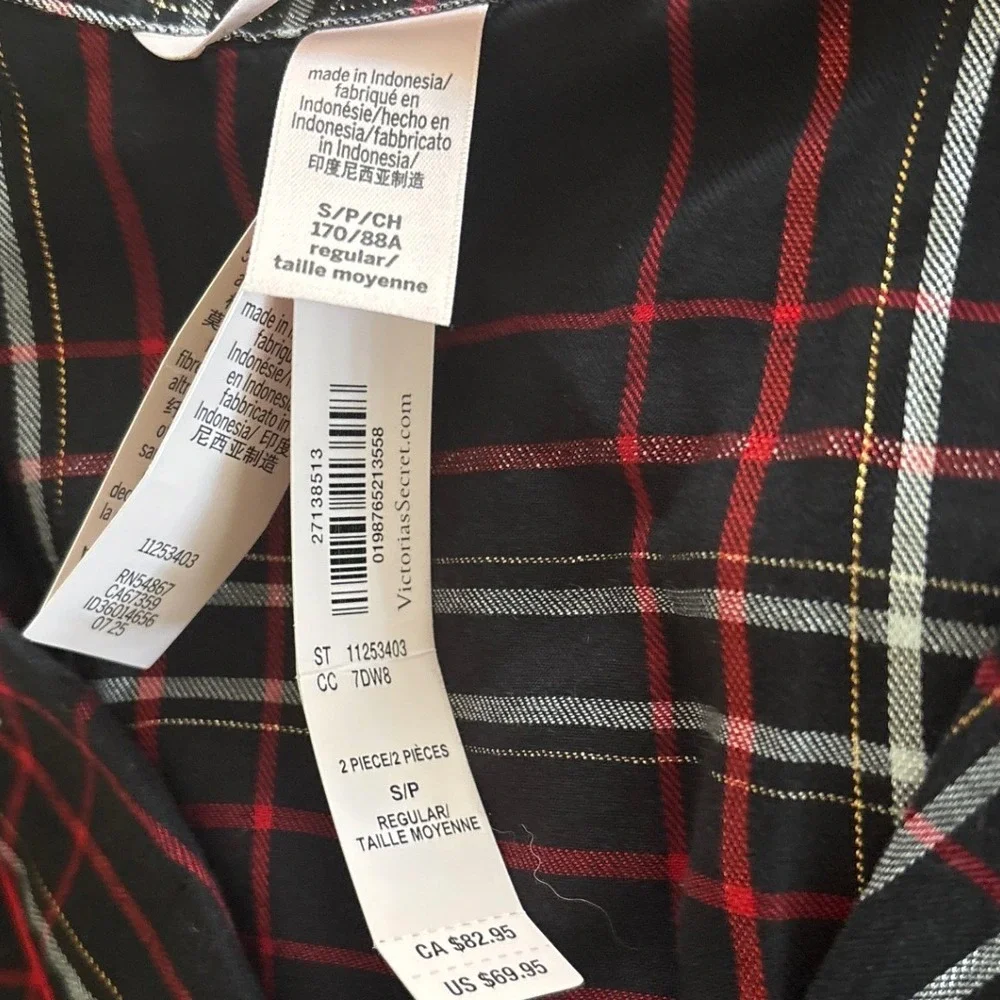 Victoria's Secret Flannel Long Pajama Set Black Red White Plaid Signature PJ S - Picture 7 of 10
